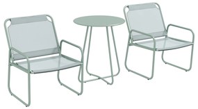 Outsunny Zestaw mebli ogrodowych 3-elementowy, 2 krzesła z oddychającym pokryciem, 1 okrągły stolik Ø60 cm, Zielony