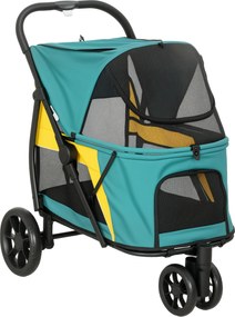 PawHut Składany wózek dla psa do 20 kg z poduszką, oknami z siatki, kieszenią tylną, 92 x 63 x 95 cm, ciemnozielony | Aosom PL