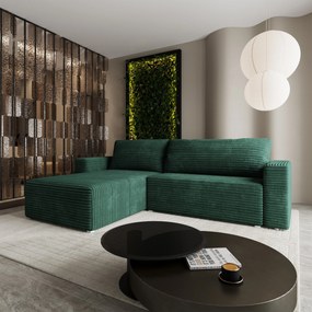 Masseno Narożnik CALTI z funkcją spania i pojemnikiem na pościel Narozniki L, Rozkładana sofa - Butelkowa zieleń, TILIA 39