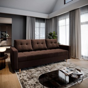 Masseno Sofa MILO z funkcją spania i pojemnikiem na pościel, Rozkładana sofa - Brązowy, KRONOS 06