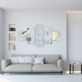 Obraz - Balony nad miastem, zimne odcienie (125x70 cm)