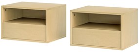 HOMCOM 2-częściowy zestaw wiszących stolików nocnych, Stolik nocny, Komoda nocna, Płyta wiórowa, Naturalny, 45 x 35 x 27,5 cm