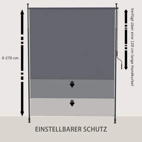Outsunny Markiza Boczna Metalowa Szara 200x215 cm 2.15-3.05 m Montaż Bez Wiercenia Regulowana Wysokość Z Korbką Ręczna | Aosom PL