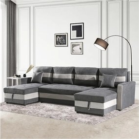Panoramiczna rozkładana sofa "Antoine" ze schowkami - 5-osobowa - Ciemnoszary/jasnoszary