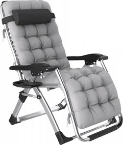 Leżak ogrodowy składany Solano TDC01 z poduszką i uchwytem na napoje, szary