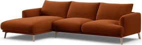 Aksamitny narożnik (lewostronny/z szezlongiem) w kolorze terakoty Naomi – Micadoni