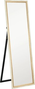 HOMCOM Lustro całosylwetkowe, rama MDF, folia antyrozbryzgowa, 162,6 x 53,3 cm, Naturalne drewno