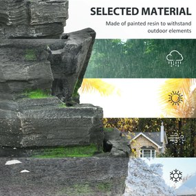 kaskada ogrodowa Outsunny oczko wodne solarne z LED 57cm, Szary/Ciemnobrązowy, 4-stopniowe, żywica syntetyczna | Aosom PL