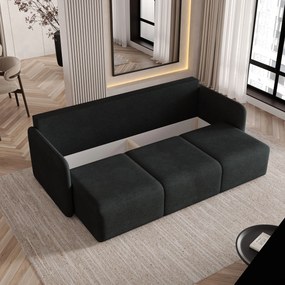 Masseno Sofa SUVI III z funkcją spania i pojemnikiem na pościel, Rozkładana sofa - Czarny, NEVE 100