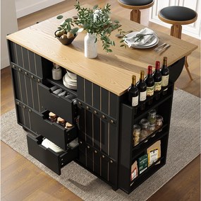 Szafka kuchenna z drzwiami - 110 x 42 x 90 cm - wózek kuchenny z 3 szufladami - MDF - czarny