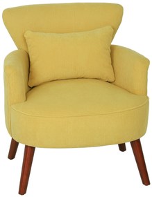 HOMCOM Nowoczesny fotel z poduszką lędźwiową, tapicerowany, nogi z drewna kauczukowego, żółty