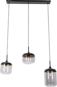 Designerska lampa wisząca czarna ze złotem i dymionym szkłem 3-światła - Kyan