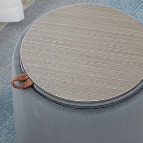 HOMCOM Pufa Aksamitna 2 w 1 z Przestrzenią na Przechowywanie Szary Ø44cm x 47,5cm | Aosom PL