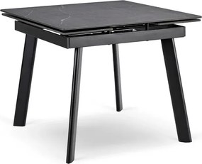 Stół Rozkładany Kwadratowy LARES 90-150 cm Ceramiczny Czarny Marmur/Czarny Nowoczesny