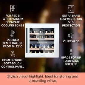 Klarstein Vinsider 59.5cm 36 Butelek Winiarka do Zabudowy Dwustrefowa Biały