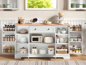 Nowoczesny kredens 138×40×85 cm - z 2 drzwiami i 1 szufladą - 2 drzwi z półkami - biały+naturalny