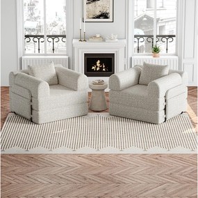 Sofa 2-osobowa, Sofa rozkładana z podłokietnikami i kieszeniami bocznymi, metalowa rama - Khaki szenil