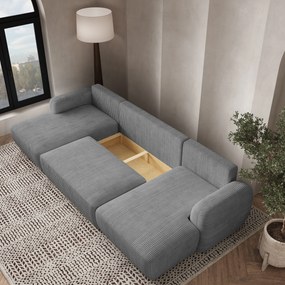 Masseno Narożnik SAVONA z funkcją spania i pojemnikiem na pościel Narozniki U, Rozkładana sofa - Szary, POSO 60