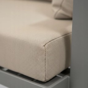 Narożnik ogrodowy Bellagio NM21-BR z pufami i stołem, szary, poduszki beżowe