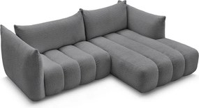 Szary narożnik z materiału bouclé (prawostronny/z szezlongiem) Azra – Bobochic Paris