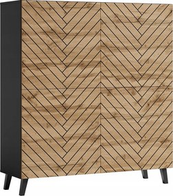 Nowoczesna wysoka komoda 120 cm na nóżkach do salonu, czarny grafit, fronty MDF jodełka