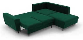 Zielony aksamitny rozkładany/ze schowkiem narożnik (prawostronny/w kształcie litery L) Kyoto – Cosmopolitan Design
