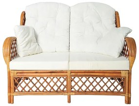 Jasnobrązowa 2-osobowa sofa rattanowa z lnianą tapicerką H3-A65