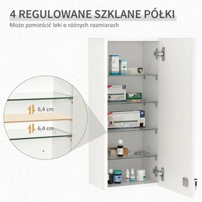 Szafka ścienna Kleankin z regulowanymi półkami, biała płyta wiórowa E1, zamykana na klucz, 30x20x70 cm | Aosom PL