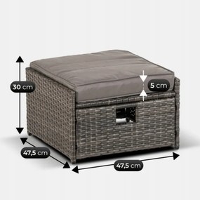 Zestaw Mebli Ogrodowych DELGADO Szary Sofa Fotele Pufy Stolik Technorattan Nowoczesny