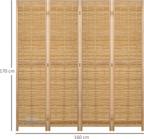 HOMCOM 4-częściowy Parawan, 160 x 170 cm, Składany Parawan z Bambusa dla Salonu, Sypialni, Naturalny