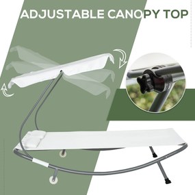 Outsunny® Leżak Dwuosobowy Ze Składanym Daszkiem Stal Kremowo-biały