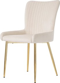 Komplet 6 krzeseł welurowych - 85 x 58 x 47 cm - luksusowy fotel wypoczynkowy - cztery złote metalowe nogi - beżowy