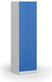 Szafka ubraniowa wąska, 2-drzwiowa, 1850 x 500 x 500 mm, demontaż, zamek cylindryczny, drzwi niebieskie