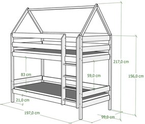Szare skandynawskie piętrowe łóżko domek dla dzieci z drabinką - Delisa 3X 190x90 cm