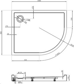 Mexen Flow+ brodzik półokrągły asymetryczny lewy 100 x 80 cm, czarny mat - 46Q708010LH