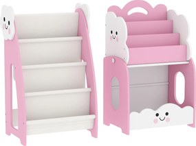 AIYAPLAY 3-in-1 Regał dziecięcy z miejscem na zabawki, Modułowa półka na książki z 4 kieszeniami i 3 poziomami oraz stolik nocny, Różowy | Aosom PL