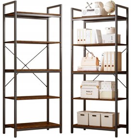 Biblioteka industrialna w stylu loftowym – 66 x 30 x 153 cm, rustykalne MDF i metalowa rama