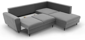 Jasnoszary aksamitny rozkładany/ze schowkiem narożnik (prawostronny/w kształcie litery L) Kyoto – Cosmopolitan Design