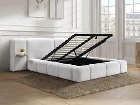 Łóżko ze skrzynią i szafkami nocnymi 180 x 200 cm – Tkanina z bukli  – Beżowy + Materac – VILACO