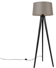 Lampa stojąca na trójnogu czarna z abażurem lnianym w kolorze taupe 45 cm - Tripod Classic klasyczny/Antyczny Oswietlenie wewnetrzne