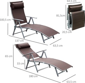Outsunny® Leżak Ogrodowy Wypczynkowy Składany Z Zagłówkiem Brązowy