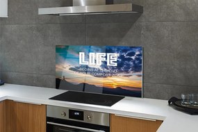 Szkło Ozdobne do Kuchni Napis na tle Nieba o Zachodzie