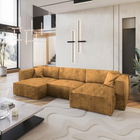 Masseno Narożnik SARMO z funkcją spania i pojemnikiem na pościel Narozniki U, Rozkładana sofa - Żółty, POSO 01