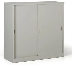 Metalowa szafa z przesuwnymi drzwiami, 2 półki, 1200 x 1200 x 450 mm, jasnoszary