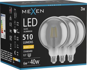 Mexen Vintis 3x żarówka filament LED E27, G125, 6W, Ciepła - 2700K, 510 lm, smoke - L158-E27-0627-70x03