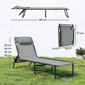 Outsunny Leżak składany, oddychający materiał, metalowa rama, 189 x 58 x 30 cm, jasnoszary | Aosom PL