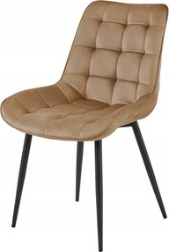 Brązowe krzesło do kuchni BERA aksamitne z czarnymi nogami