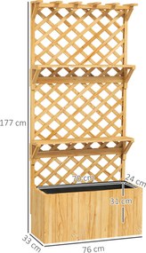 Outsunny Wysoka grządka z trejażem, skrzynka na kwiaty, 2 półki, otwory drenażowe, 76 x 33 x 177 cm