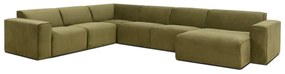 Zielona sztruksowa sofa modułowa w kształcie litery "U" Scandic Sting, prawostronna