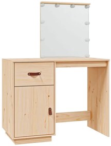 Drewniana toaletka z lustrem podświetlanym naturalna - Reneste
